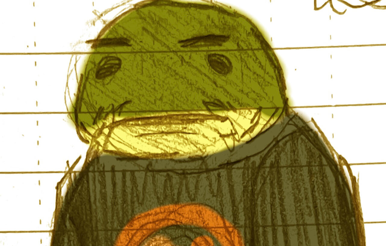 artistic depiction of something that might be a "captaiin" if in this universe he were perhaps a "largemouth bass"